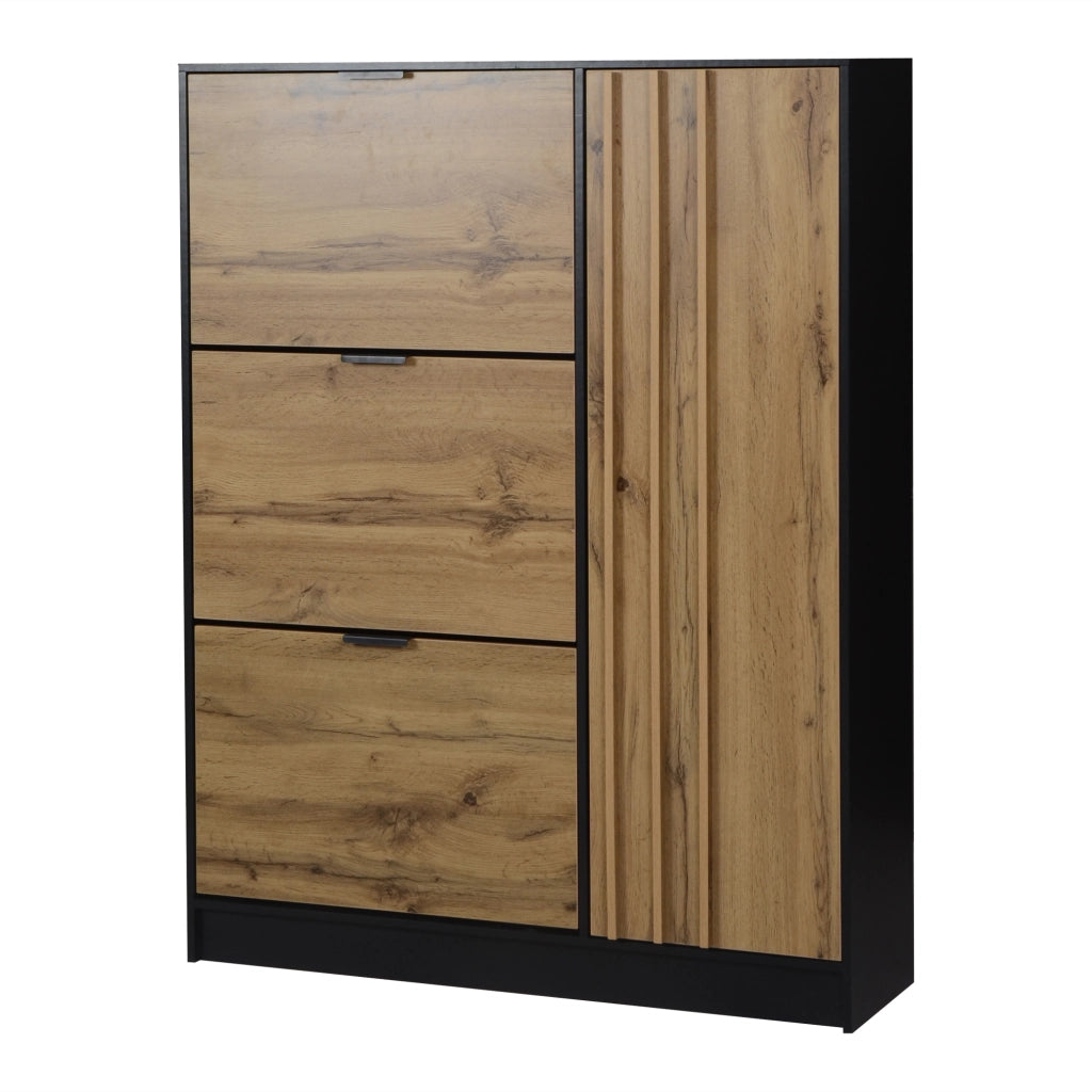 Scarpiera con 3 ribalte e 1 anta; ripiani removibili per ingresso - 100x30x130 cm