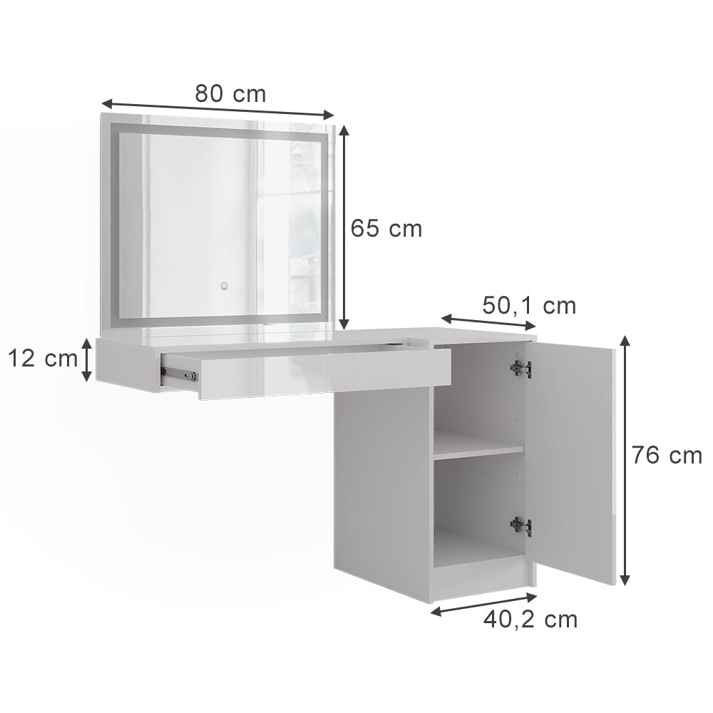 Vicco Tavolo da toeletta Bianco/bianco lucido 120 cm 3 parti