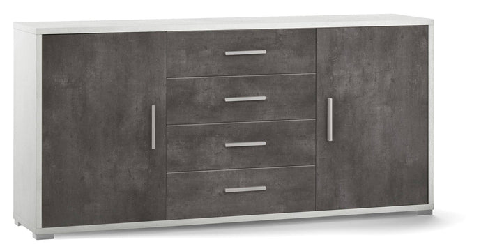 Madia 2 Ante 4 Cassetti 174x84x41 cm Ossido Bianco/Ossido Nero