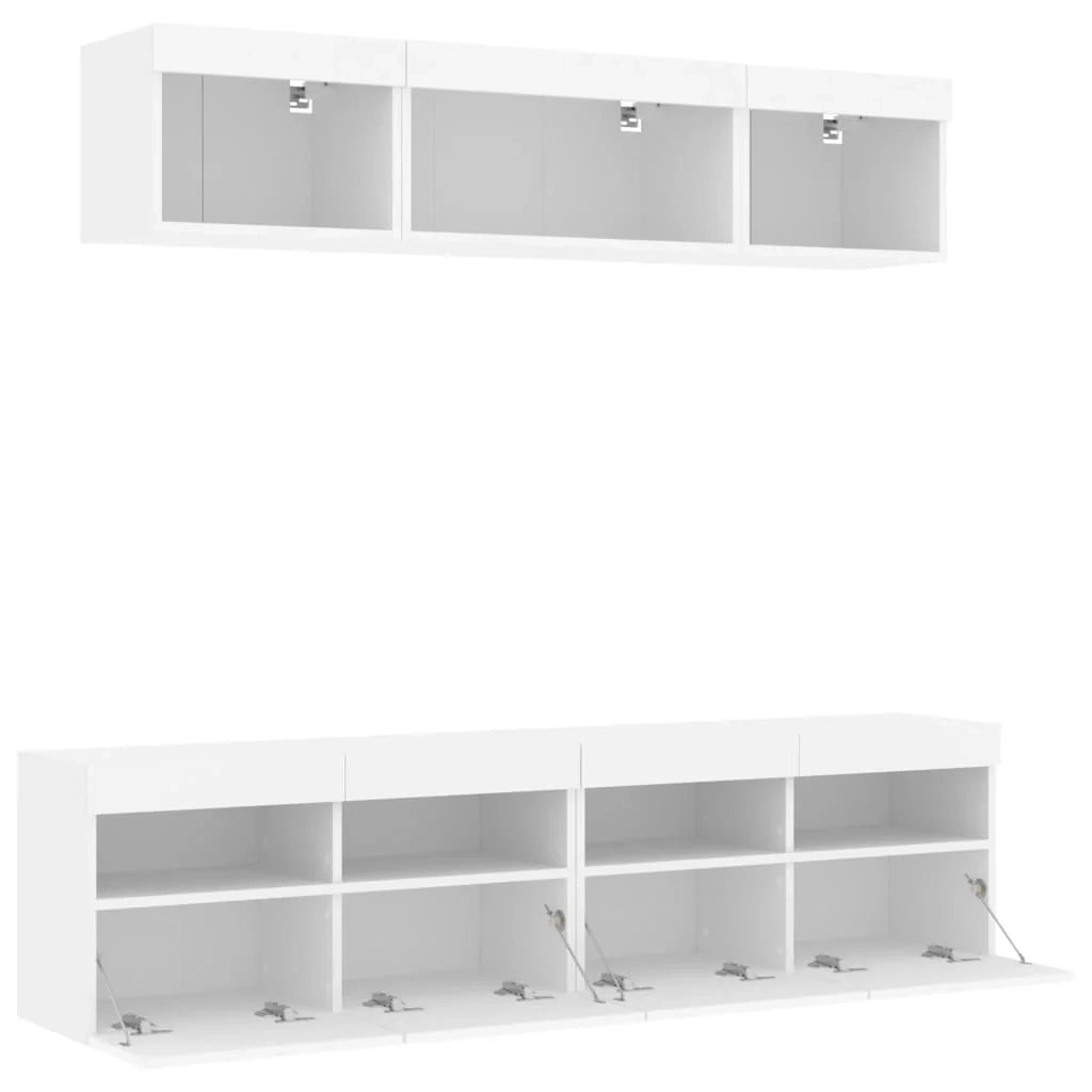 Mobile TV multimediale mensola TV credenza TV sala da pranzo soggiorno camera da letto con LED 5 pezzi legno ingegnerizzato bianco 02_0029378
