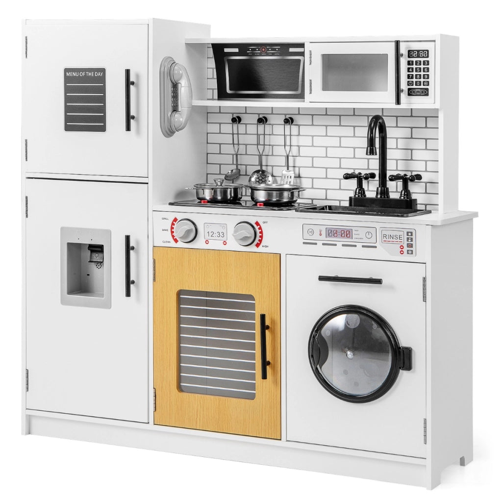 Set di cucina giocattolo con forno lavatrice microonde dispenser d¡¯acqua, Giocattolo da chef per gioco di fantasia Bianco-Cucine giocattoli