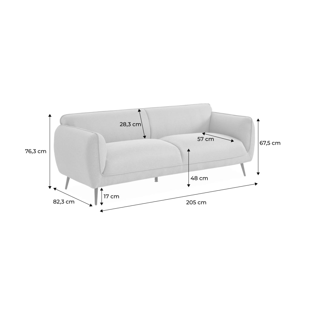Divano in tessuto con gambe in metallo, 3 posti, beige