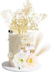 Decorazioni per torta a fiori 25 pezzi - Topper di compleanno per torta decorazione d'oro per matrimoni