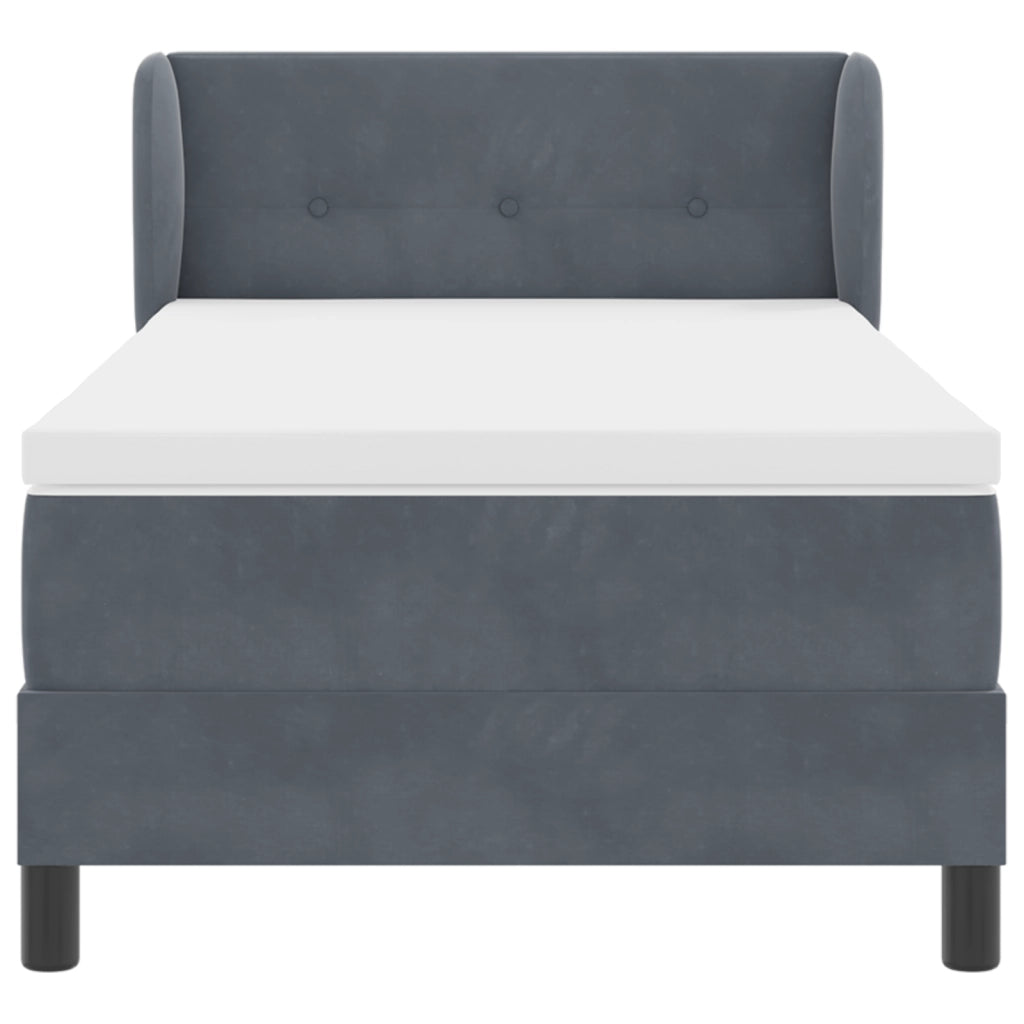 Letto Box Spring  con Materasso Grigio Scuro 90x200 cm in Velluto