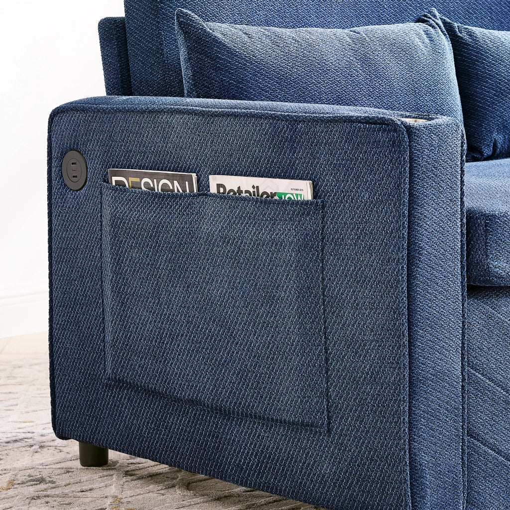 Divano letto 2 posti blu navy 195x134x73 cm 3 in 1 trasformabile con USB