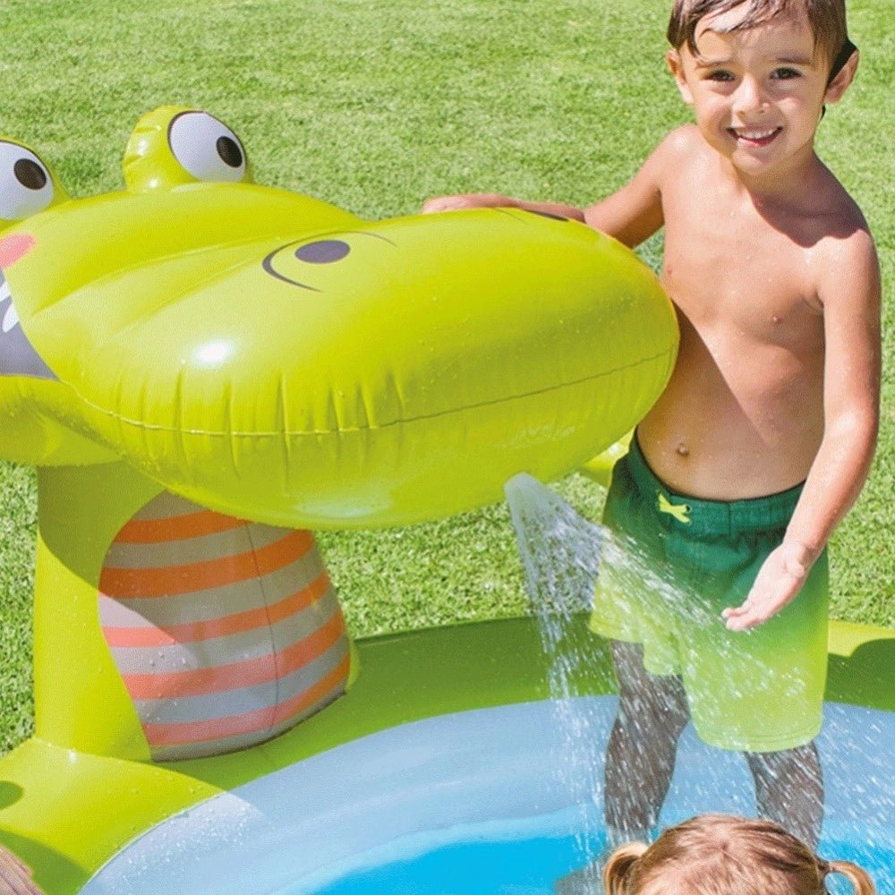 Trade Shop - Piscina Gonfiabile Per Bambini Coccodrillo Con Spruzzo 198 X 160 X 91 Cm Giochi -