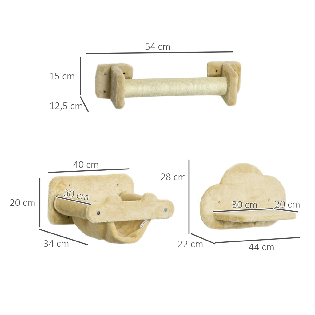 Tiragraffi per Gatti con 2 Alberi e 2 Piattaforme ¨C Zephmum ¨C 5 Pezzi in Tessuto Beige