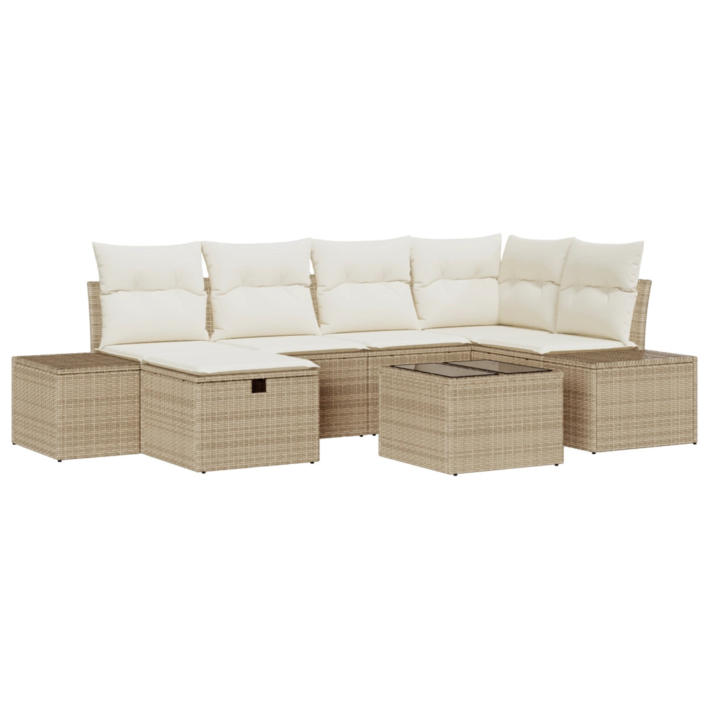 Set di divano da giardino a 7 pezzi con cuscini Beige Polirattan