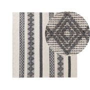 Tappeto in lana beige chiaro e grigio poliestere 200 x 200 cm intrecciato a mano motivo geometrico boho soggiorno camera da letto