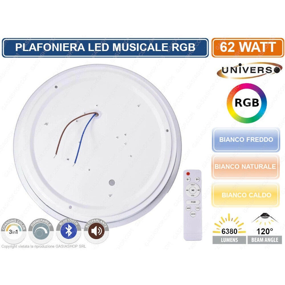 Trade Shop - Plafoniera Led 3in1 Rgb 62w Circolare Cielo Stellato Bluetooth Altoparlante App -