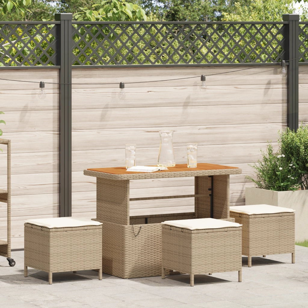 Set da pranzo da giardino 4 pezzi con cuscini Beige in Rattan Sintetico e Acacia