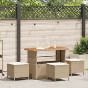 Set da pranzo da giardino 4 pezzi con cuscini Beige in Rattan Sintetico e Acacia