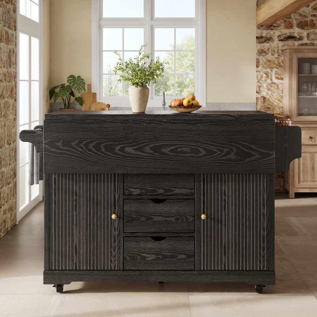 Mobile contenitore da cucina con 3 cassetti; ripiani regolabili e piano estensibile; nero