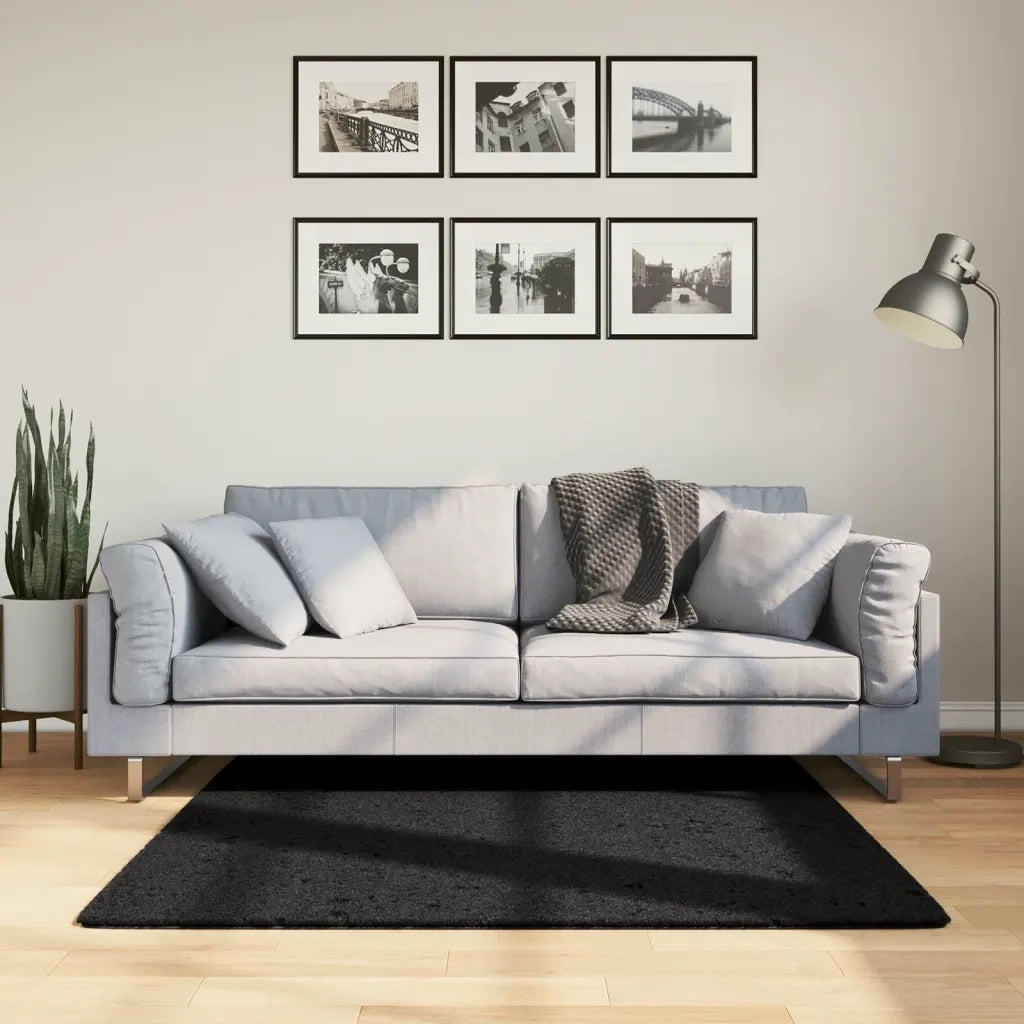 Tappeto del soggiorno | Tappeto OVIEDO a Pelo Corto Nero 120x120 cm