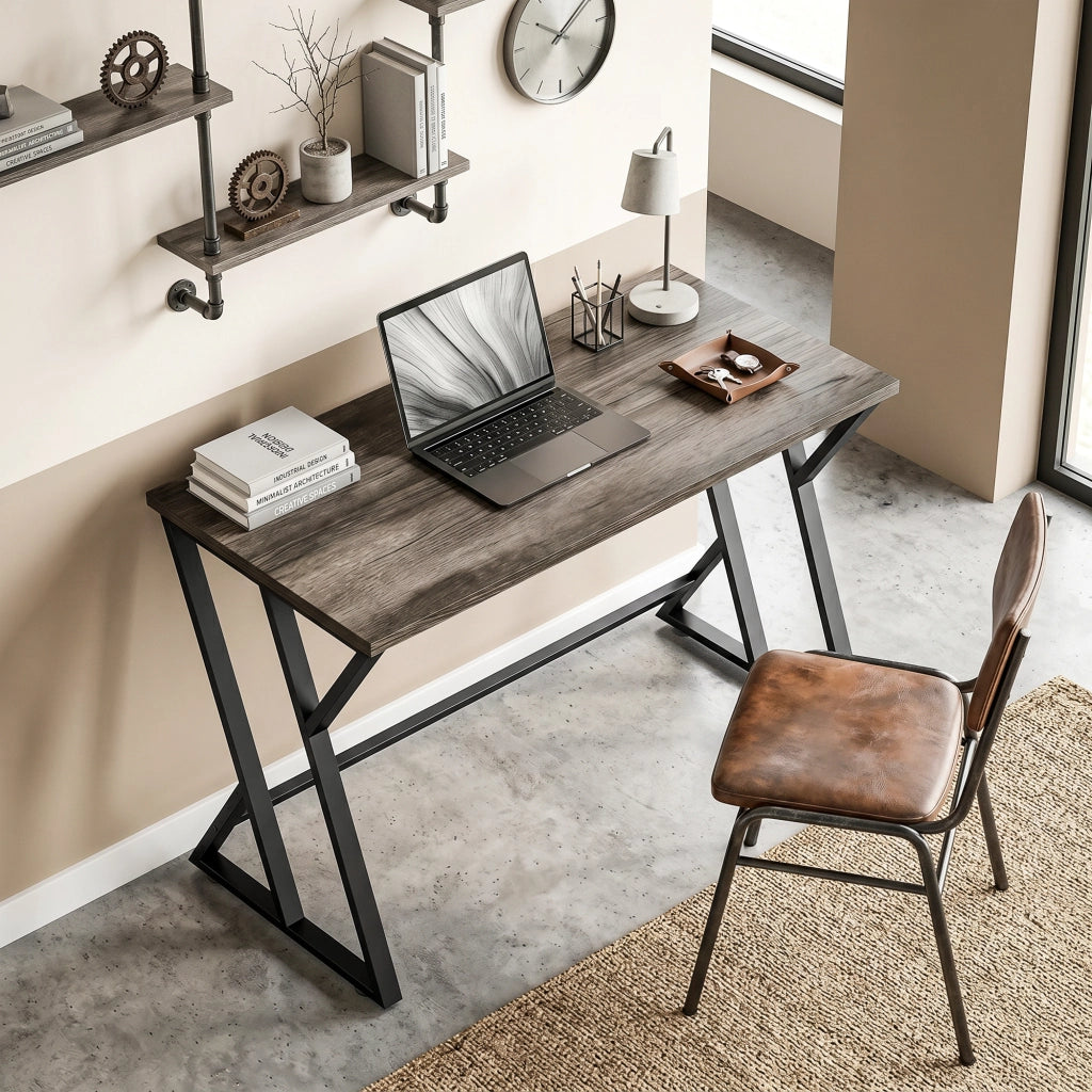 Scrivania per Computer con Cassetto ¨C Zephmum ¨C Grigio, Legno, 120x60cm