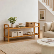 2-tier Shoe Rack, 100x27x40 Cm, Solid Oak Wood