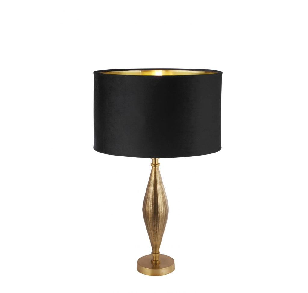 Lampada da tavolo Rye - Metallo ottone anticato e paralume in velluto nero