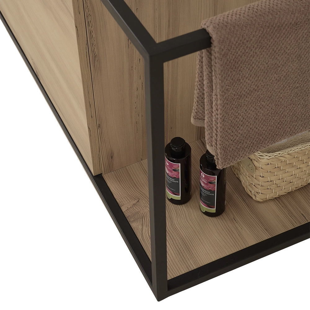 Mobile bagno sospeso 100 cm in legno e metallo nero con specchio Zante