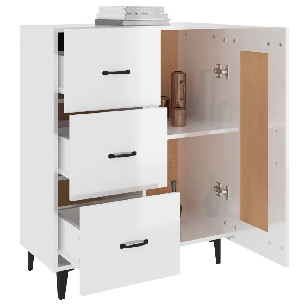 Credenza | Madia | Buffet da pranzo | Armadio da pranzo 69,5x34x90 cm in Legno Multistrato Bianco Lucido