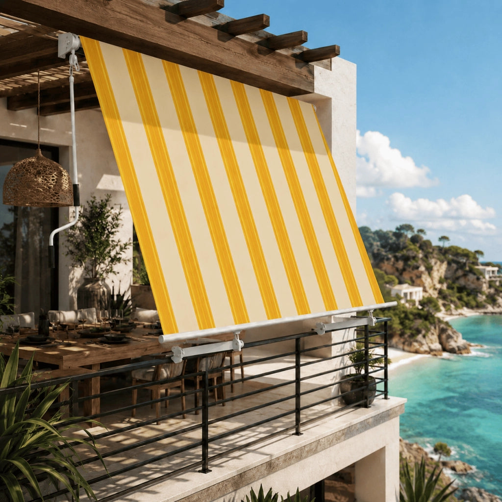 Tenda Parasole Avvolgibile Con Argano Manuale Telaio In Alluminio Copertura In Poliestere 280G Schermo UV Riparo Visivo Per Balcone Terrazzo Portico E Ambienti Esterni 295x250x50 Cm Giallo E Beige