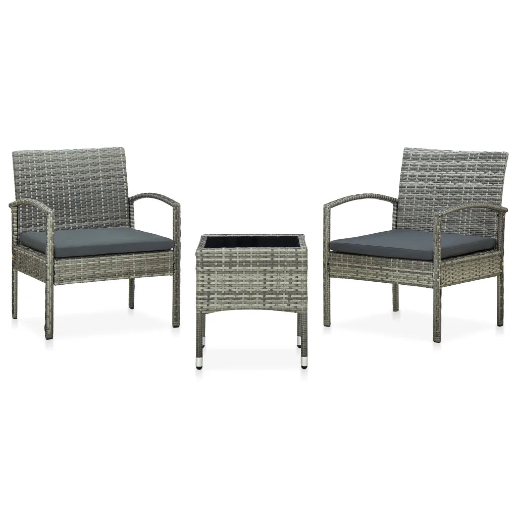 Set da Bistrot 3 pz con Cuscini in Polyrattan Grigio cod mxl 32835