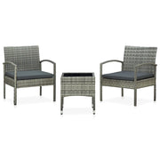 Set da Bistrot 3 pz con Cuscini in Polyrattan Grigio cod mxl 32835