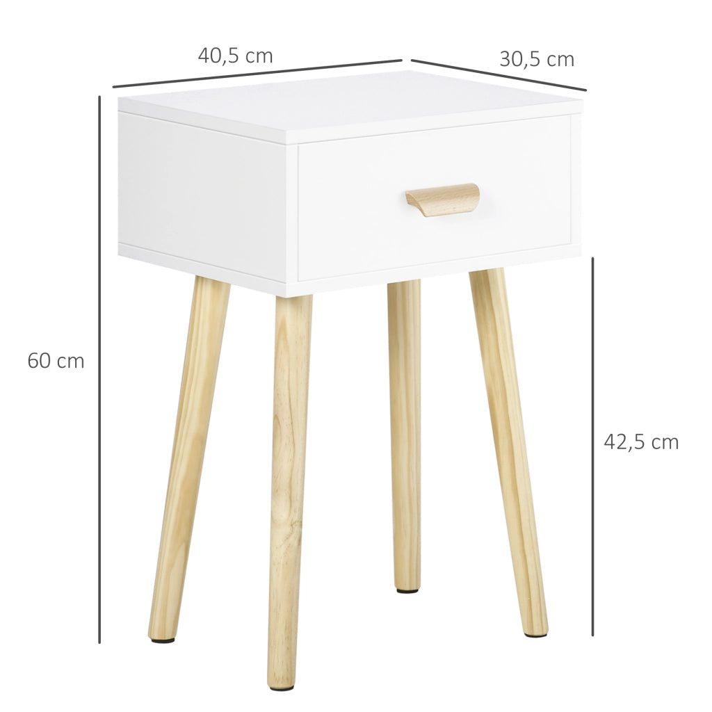 Comodino con Cassetto ¨C Zephmum ¨C Legno 40.5x30.5x60 cm Bianco
