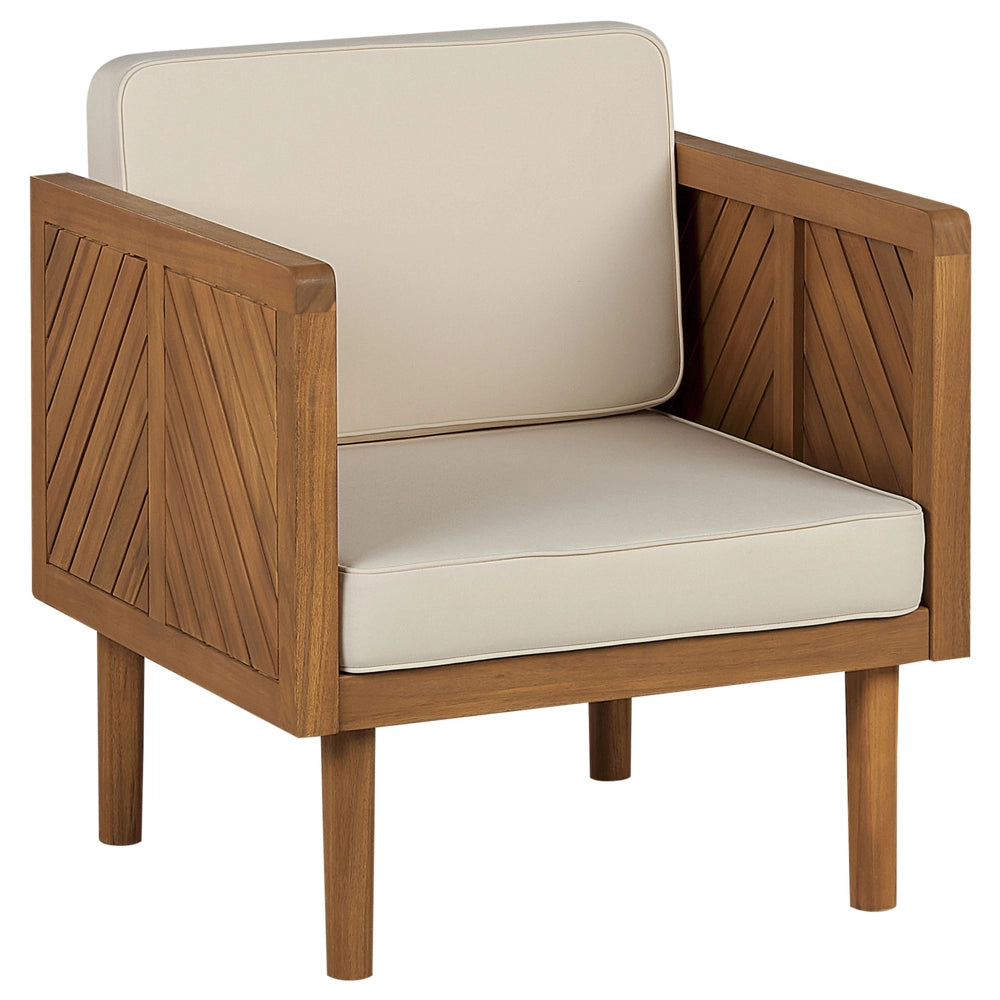 Set divani da giardino in legno di acacia cuscini beige chiaro 6 posti salotto da esterno design moderno
