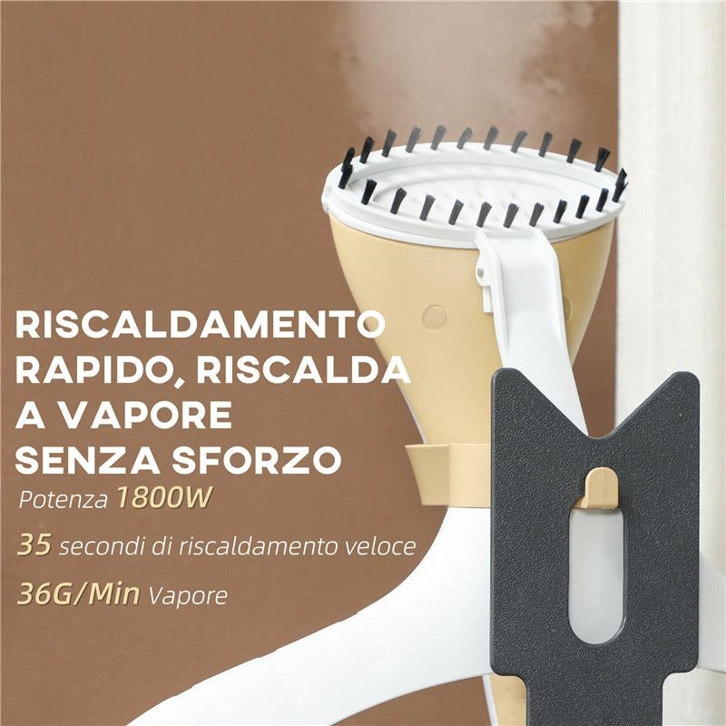 FERRO DA STIRO VERTICALE A VAPORE 1800W CON SERBATOIO 1.8L ALTEZZA REGOLABILE 32X32X32 CM E ACCESSORI ORO