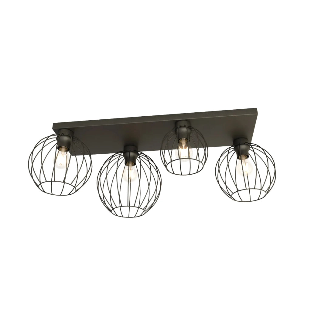 Plafoniera Minimal Industrial Geb 4 Luci Lineari Nera
