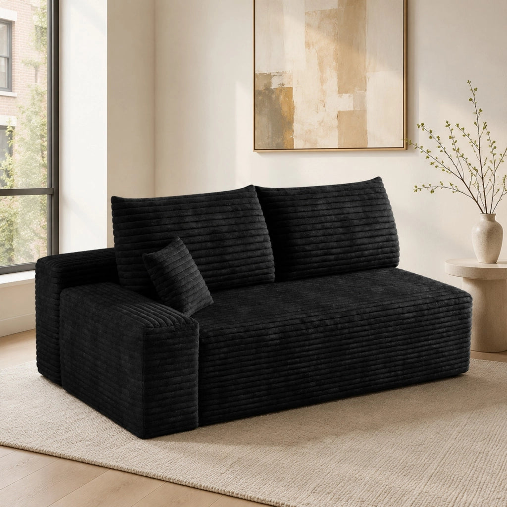 Divano modulare a due posti con chaise longue reversibile in tessuto nero