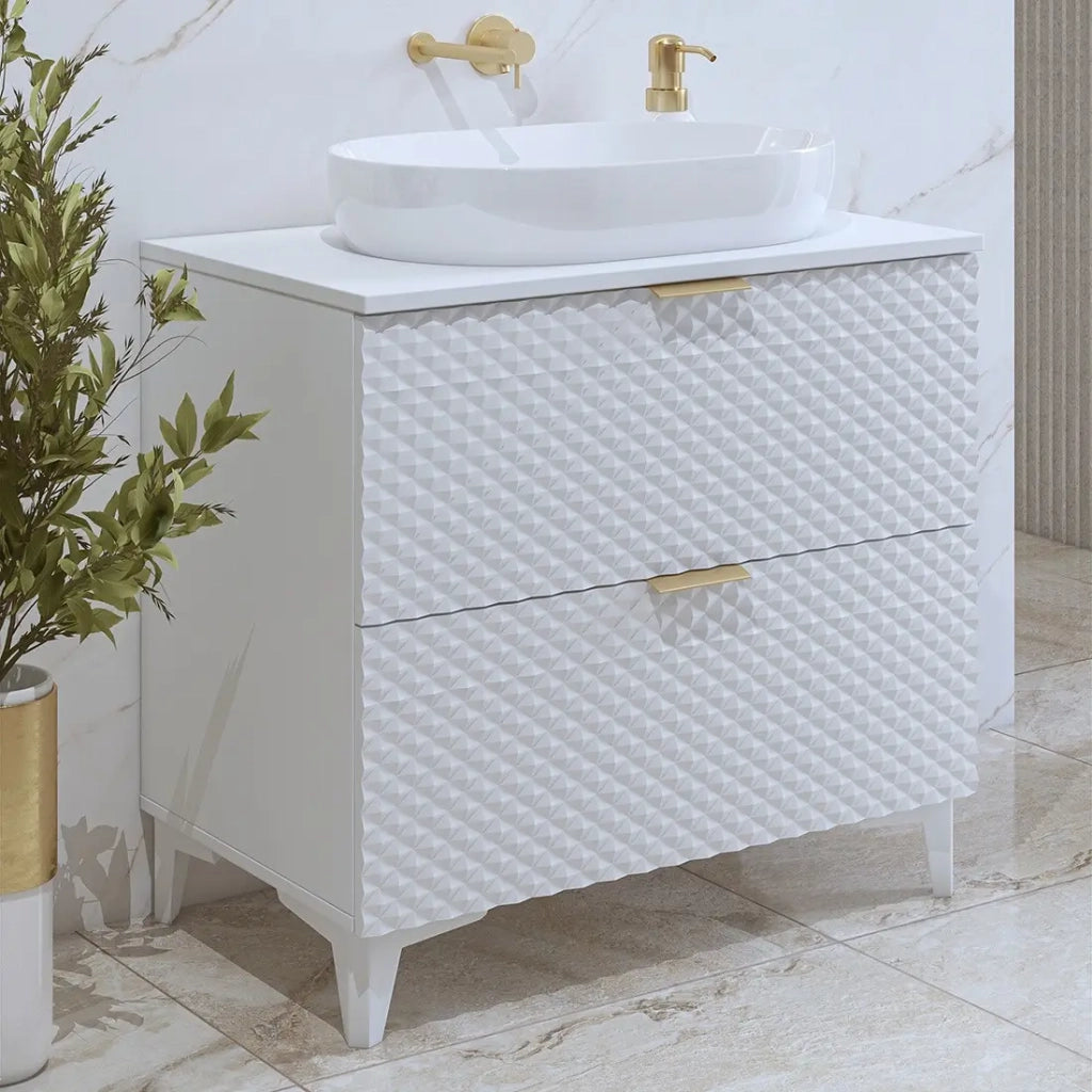 Mobile sottolavabo da bagno 60cm con 2 cassetti collezione CHIC color bianco e dorato