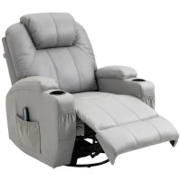 Poltrona Massaggiante e Reclinabile con Poggiapiedi e Telecomando, in Pelle PU, 89x99x106 cm, Grigio