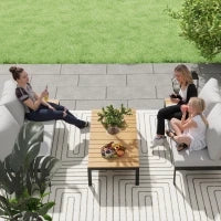 Set da Giardino 4 Pezzi con 2 Divanetti 2 Posti e 2 Tavolini in Metallo e Legno Composito, Grigio Nero e Teak