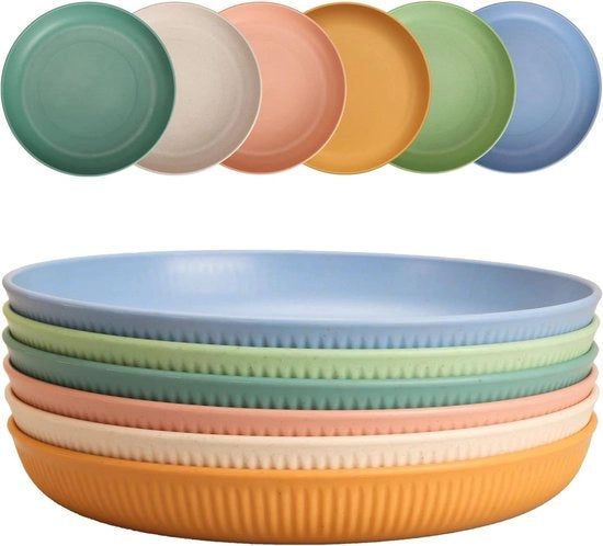 Set di piatti da tavola in plastica resistenti, profondi, per camping - 6 pezzi - 22 cm - per insalata e pasta - resistenti al forno a microonde e lavastoviglie