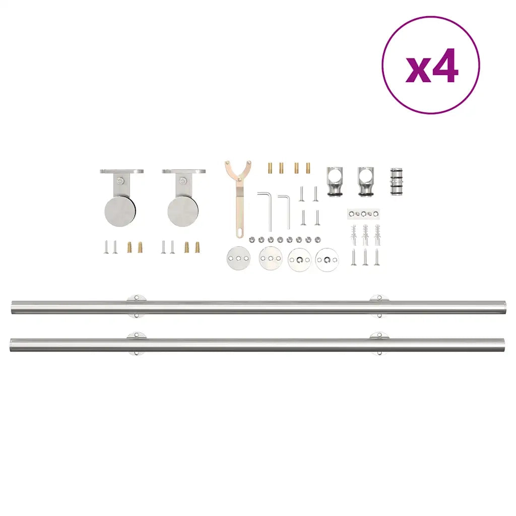 Kit Binari Porta Scorrevole 366 cm Acciaio Inossidabile Argento 3295767
