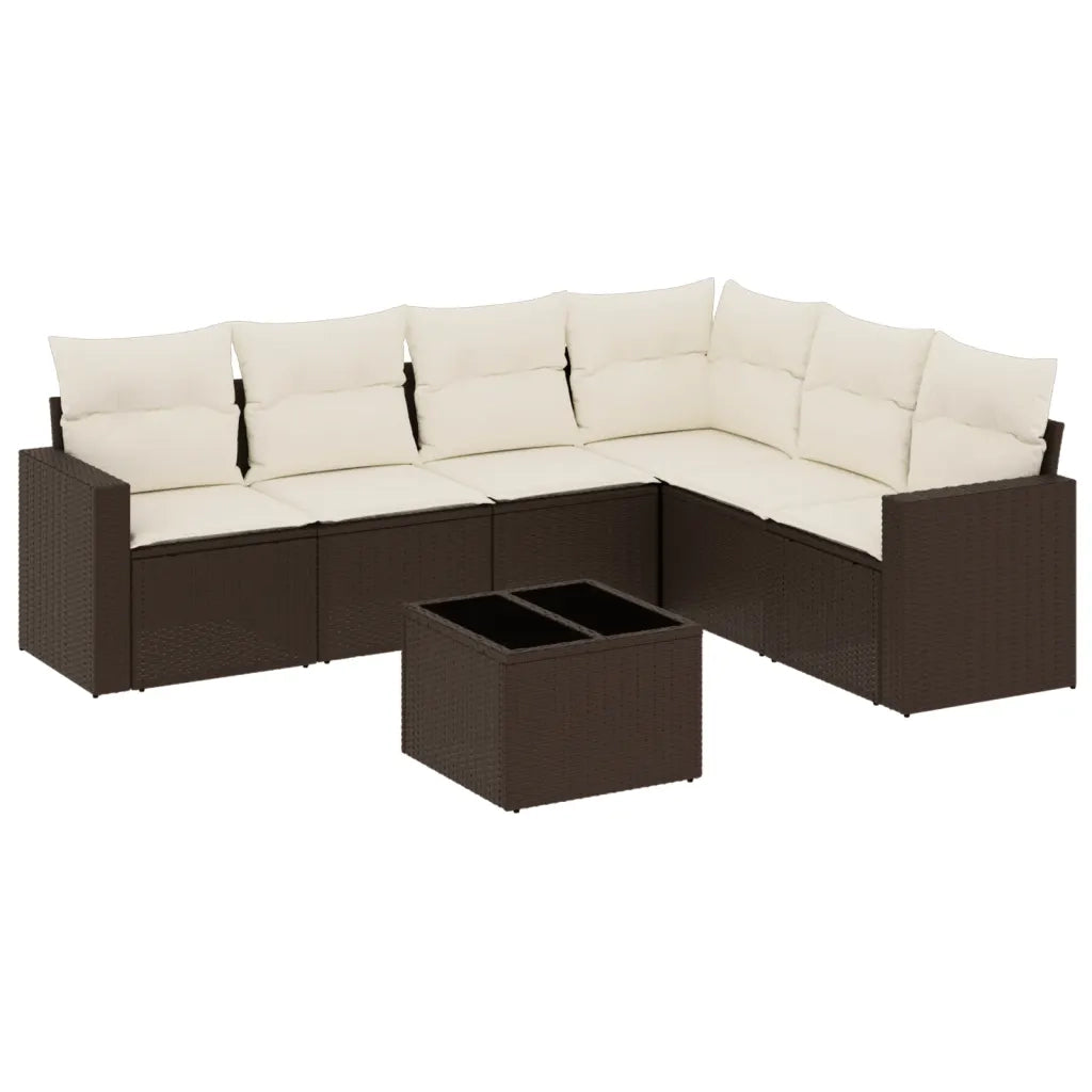 Set Divani da Giardino 7 pz con Cuscini Marrone in Polyrattan 3219013