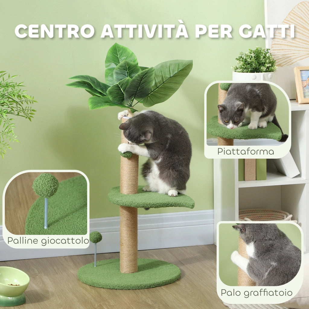 Albero per Gatti con Palo Graffiatoio e Piattaforme ¨C ZephMum ¨C Verde, Peluche e Truciolato, ?40x83 cm