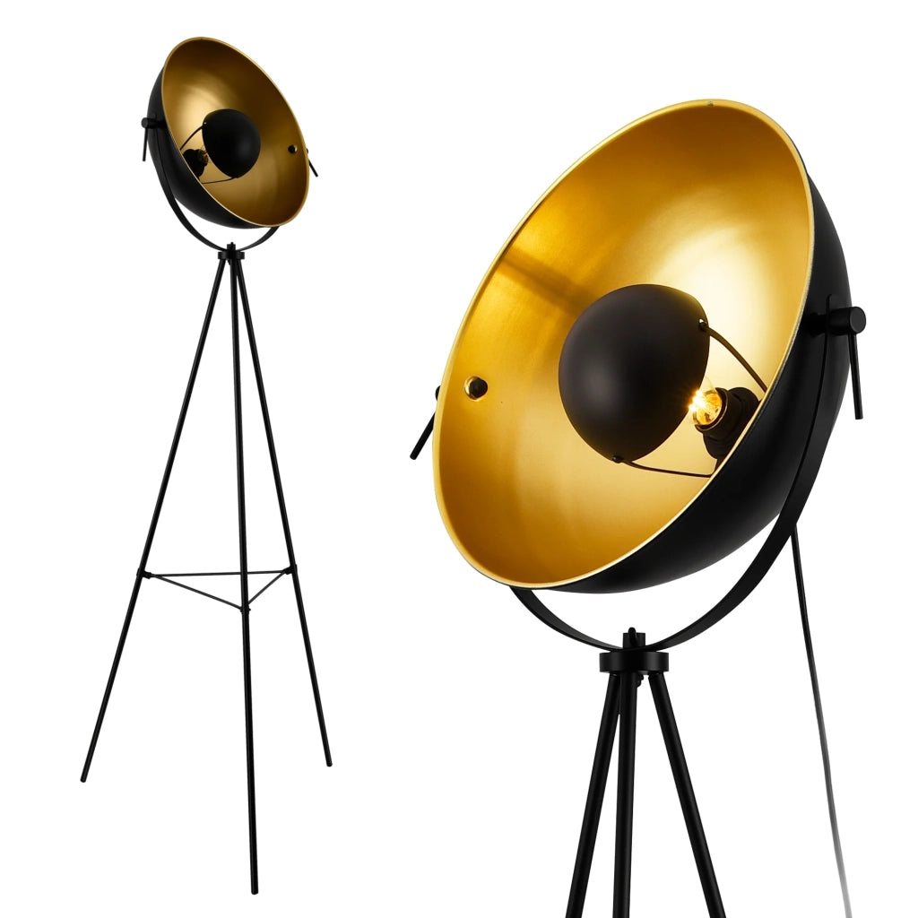 Lampada da terra moderna a treppiede attacco E27 di design metallo altezza 158 cm nero e ottone 03_0005253