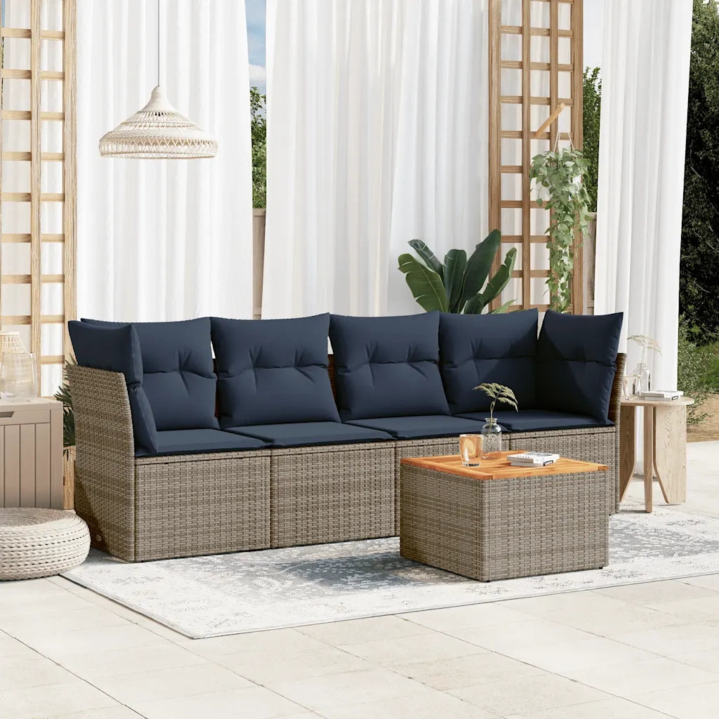 Set Divani da Giardino 5 pz | Set Salotto da Giardino con Cuscini Grigio in Polyrattan