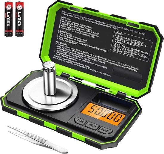 Sala Metrica Digitale per Misurazioni di Peso Precise - 50g/0,001g Mini Bilancia con Display LCD e Peso di Calibrazione