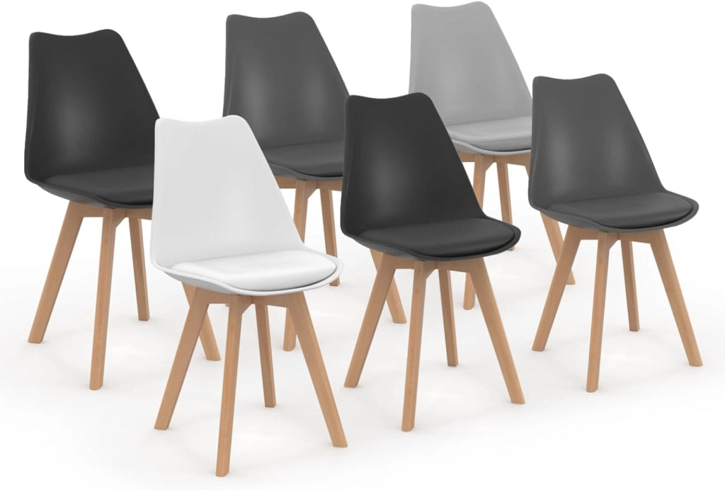 Set di 6 sedie SARA in mix cromatico grigio chiaro, bianco, 2 grigio scuro, 2 nero