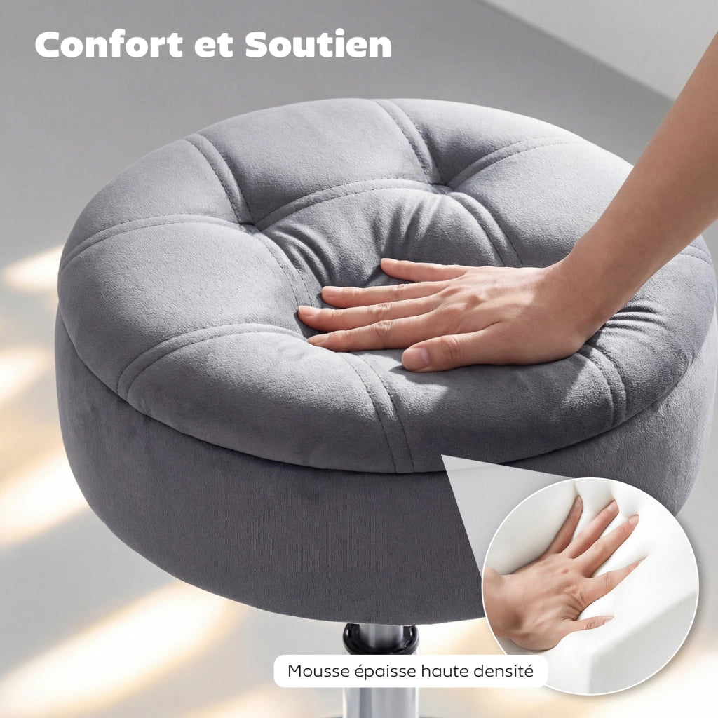 Sgabello da trucco in velluto con rotazione e altezza regolabile ¨C zephmum ¨C grigio 49-65 cm
