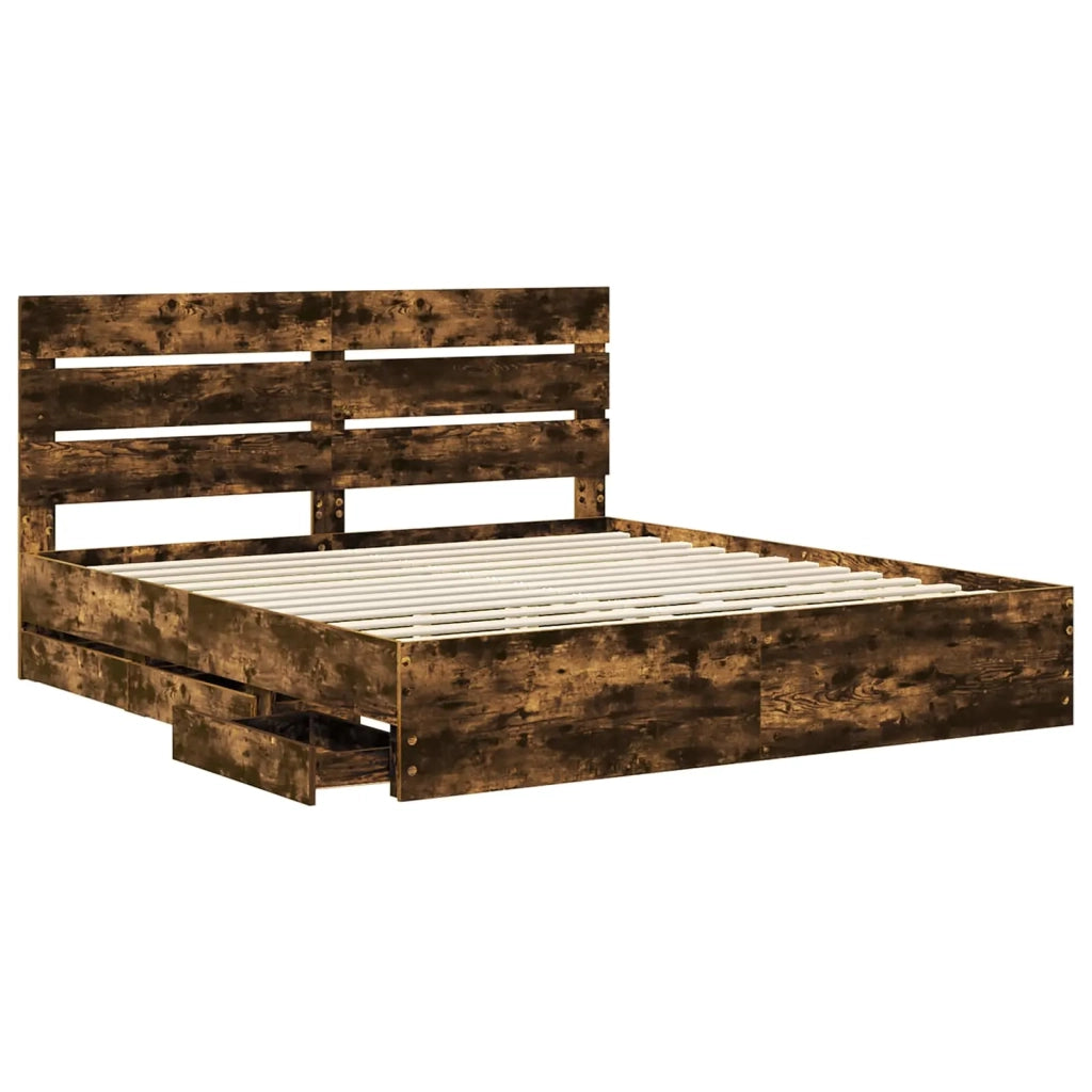Struttura del letto con cassetto Rovere fumé 200 x 200 cm 3411811