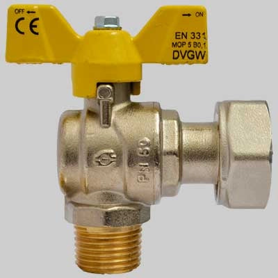 VALVOLA SFERA GAS AD ANGOLO M/F DADO GIREVOLE FARFALLA ALLUMINIO  1/2 x 3/4     F.I.V.