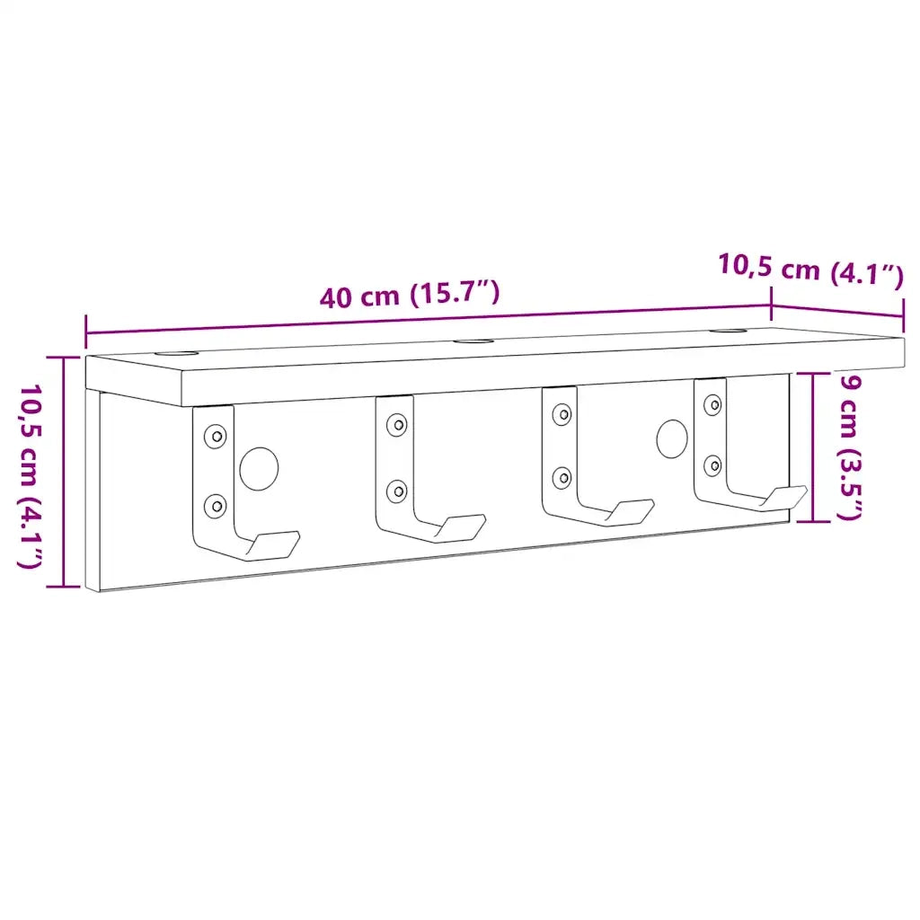 vidaXL Appendiabiti a muro rovere sonoma 40 x 10.5 x 10.5 cm