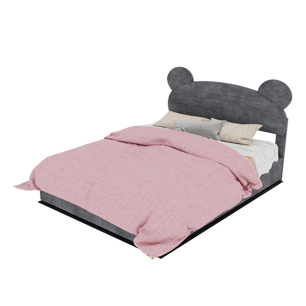 Letto per bambini con contenitore e materasso 140x200 cm; velluto grigio
