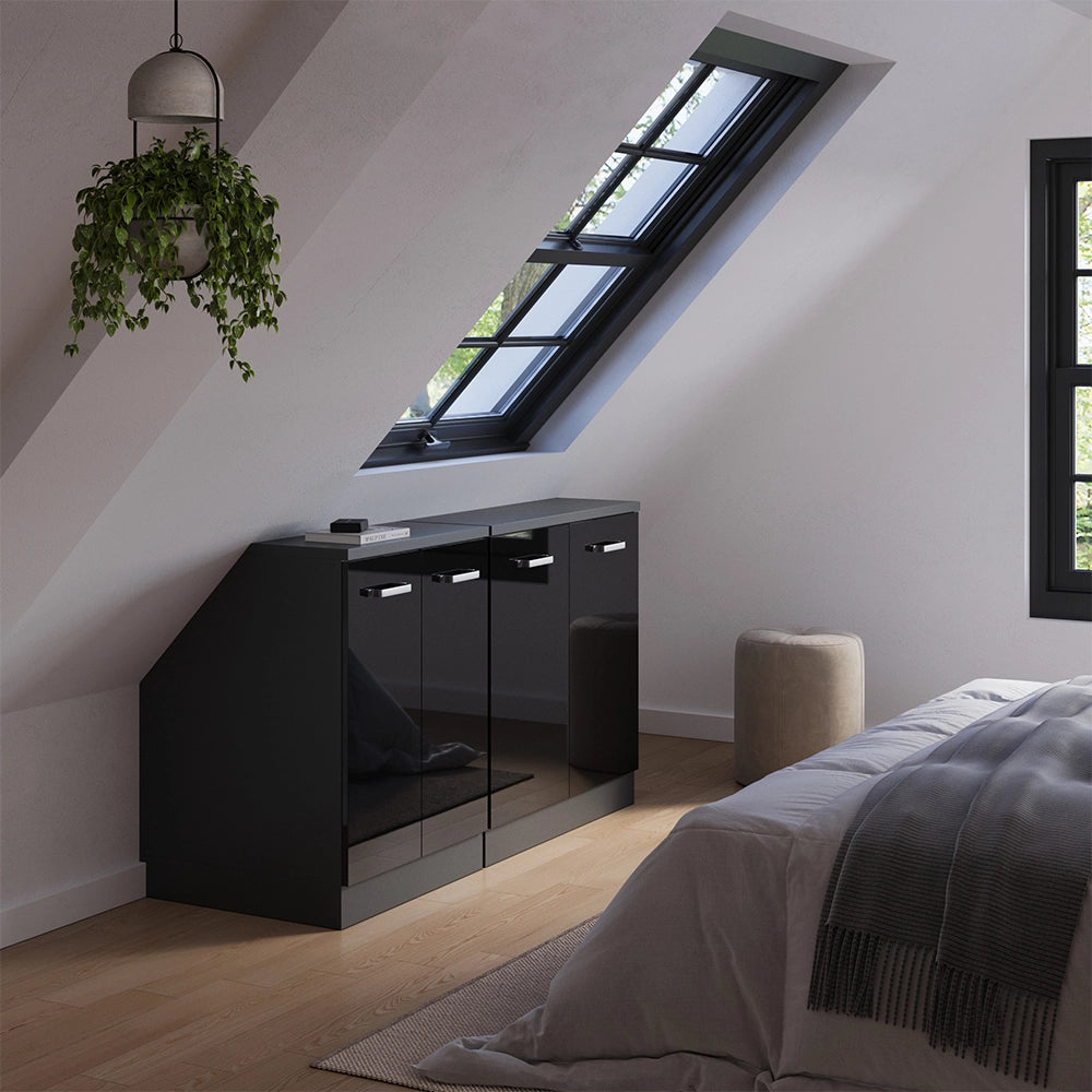 Set di mobili sottotetto Rion Nero lucido/Antracite 140 cm Set di 2 carcasse armadio profondità 60 cm Vicco