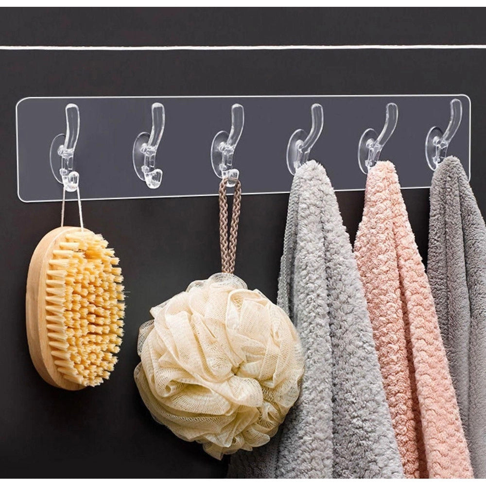 Trade Shop - Gancio Appendiabiti Da Parete A 6 File Adesivi Trasparenti Appendere Accessori -