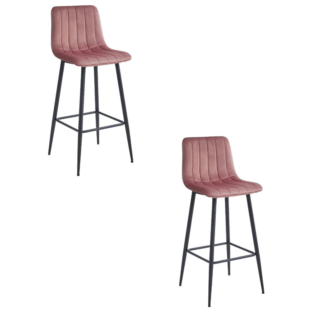 Sgabello Valora POZZA in velluto rosa scuro con gambe nere per cucina x2